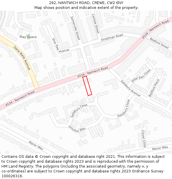292, NANTWICH ROAD, CREWE, CW2 6NY: Location map and indicative extent of plot