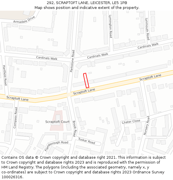 292, SCRAPTOFT LANE, LEICESTER, LE5 1PB: Location map and indicative extent of plot