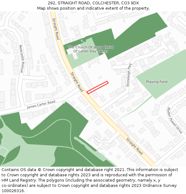 292, STRAIGHT ROAD, COLCHESTER, CO3 9DX: Location map and indicative extent of plot