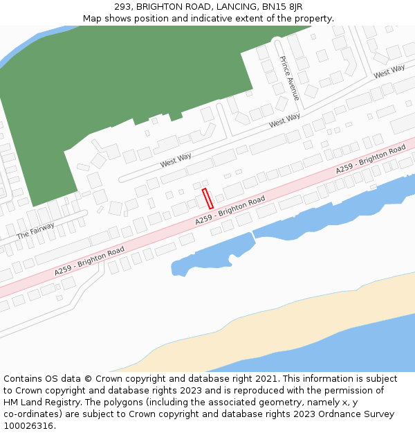 293, BRIGHTON ROAD, LANCING, BN15 8JR: Location map and indicative extent of plot