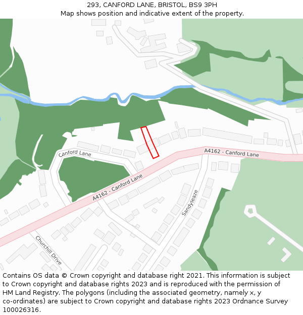 293, CANFORD LANE, BRISTOL, BS9 3PH: Location map and indicative extent of plot