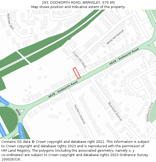 293, DODWORTH ROAD, BARNSLEY, S70 6PJ: Location map and indicative extent of plot