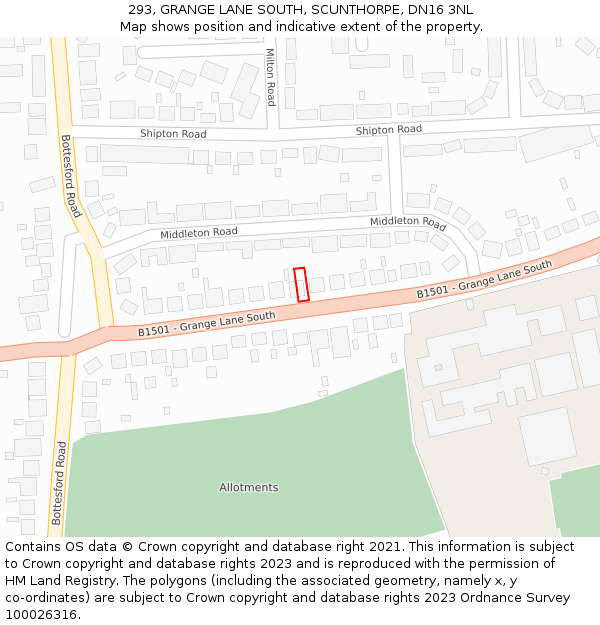 293, GRANGE LANE SOUTH, SCUNTHORPE, DN16 3NL: Location map and indicative extent of plot