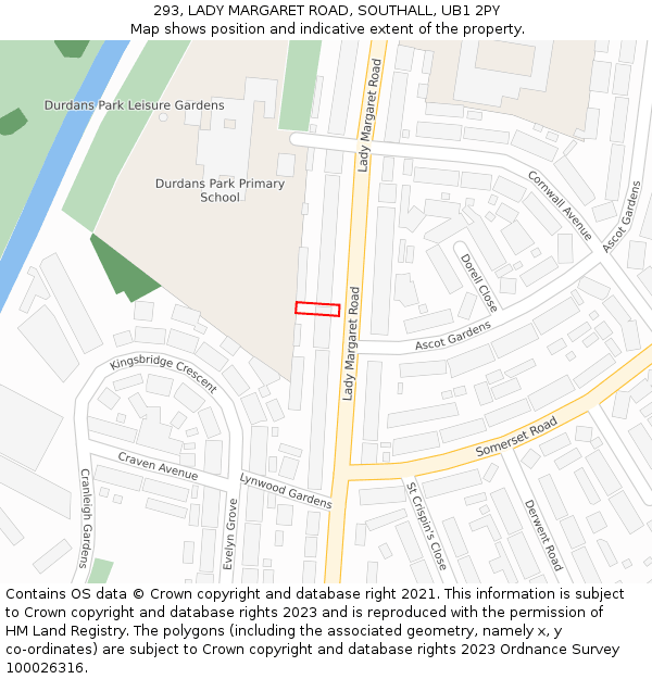 293, LADY MARGARET ROAD, SOUTHALL, UB1 2PY: Location map and indicative extent of plot