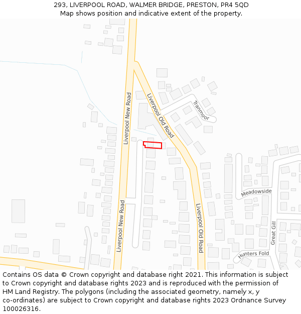 293, LIVERPOOL ROAD, WALMER BRIDGE, PRESTON, PR4 5QD: Location map and indicative extent of plot