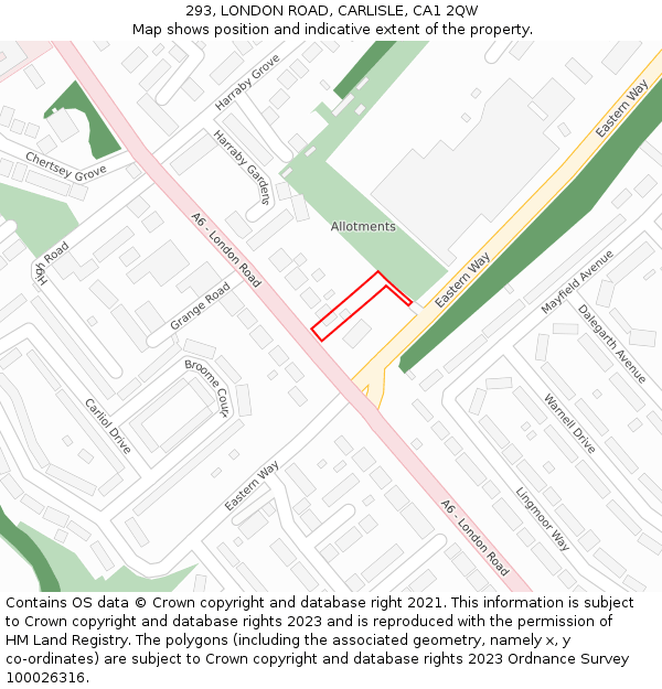 293, LONDON ROAD, CARLISLE, CA1 2QW: Location map and indicative extent of plot