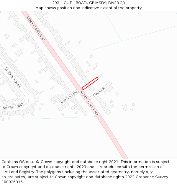 293, LOUTH ROAD, GRIMSBY, DN33 2JY: Location map and indicative extent of plot