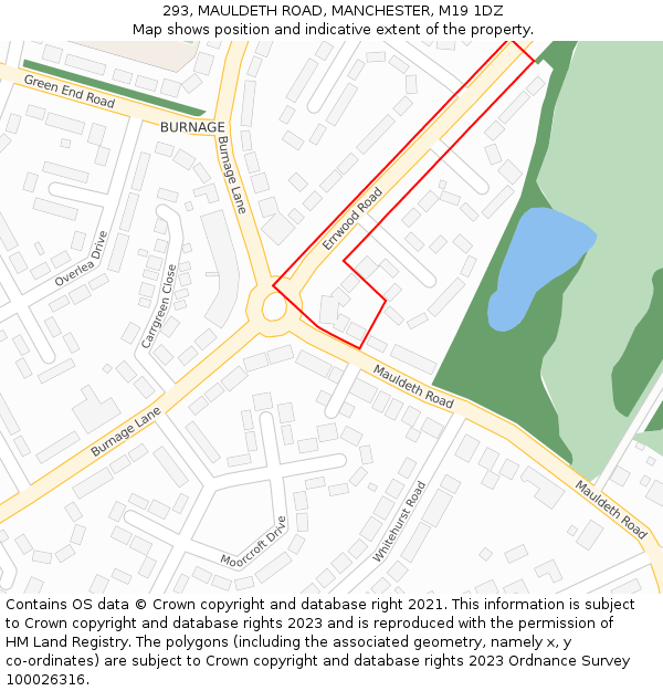 293, MAULDETH ROAD, MANCHESTER, M19 1DZ: Location map and indicative extent of plot