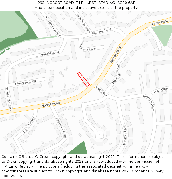 293, NORCOT ROAD, TILEHURST, READING, RG30 6AF: Location map and indicative extent of plot