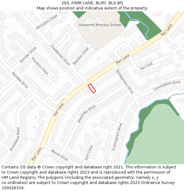 293, PARR LANE, BURY, BL9 8PJ: Location map and indicative extent of plot