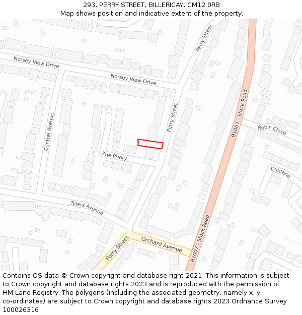 293, PERRY STREET, BILLERICAY, CM12 0RB: Location map and indicative extent of plot