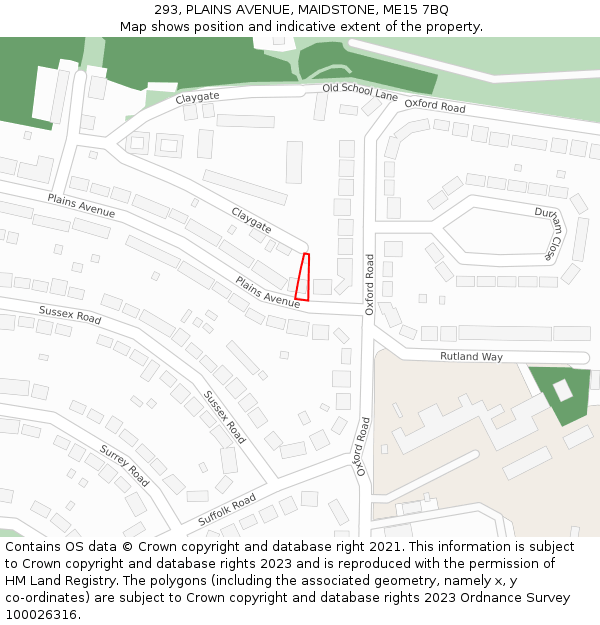 293, PLAINS AVENUE, MAIDSTONE, ME15 7BQ: Location map and indicative extent of plot