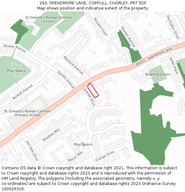 293, SPENDMORE LANE, COPPULL, CHORLEY, PR7 5DF: Location map and indicative extent of plot