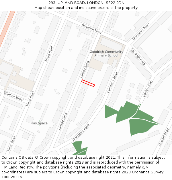 293, UPLAND ROAD, LONDON, SE22 0DN: Location map and indicative extent of plot