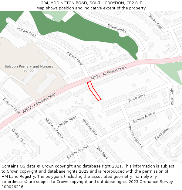 294, ADDINGTON ROAD, SOUTH CROYDON, CR2 8LF: Location map and indicative extent of plot