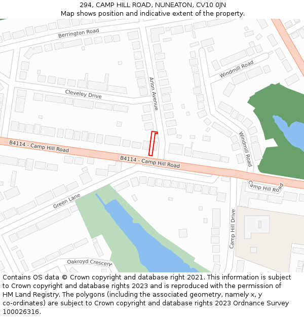 294, CAMP HILL ROAD, NUNEATON, CV10 0JN: Location map and indicative extent of plot