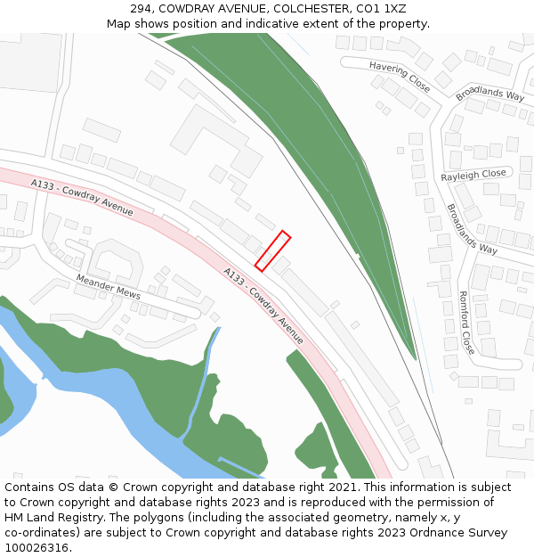 294, COWDRAY AVENUE, COLCHESTER, CO1 1XZ: Location map and indicative extent of plot