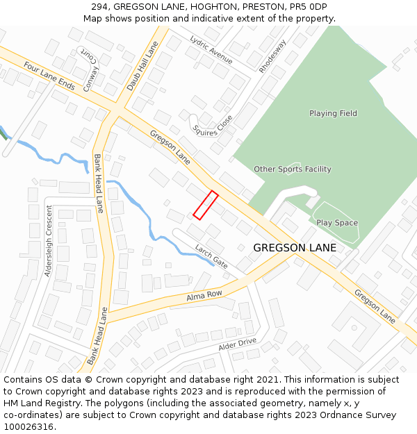 294, GREGSON LANE, HOGHTON, PRESTON, PR5 0DP: Location map and indicative extent of plot