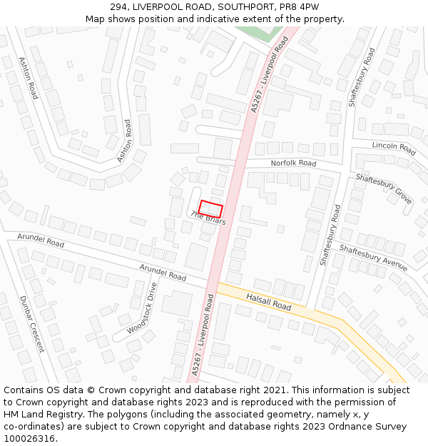 294, LIVERPOOL ROAD, SOUTHPORT, PR8 4PW: Location map and indicative extent of plot