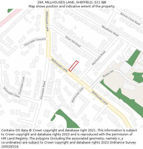294, MILLHOUSES LANE, SHEFFIELD, S11 9JB: Location map and indicative extent of plot