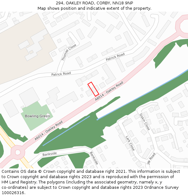 294, OAKLEY ROAD, CORBY, NN18 9NP: Location map and indicative extent of plot