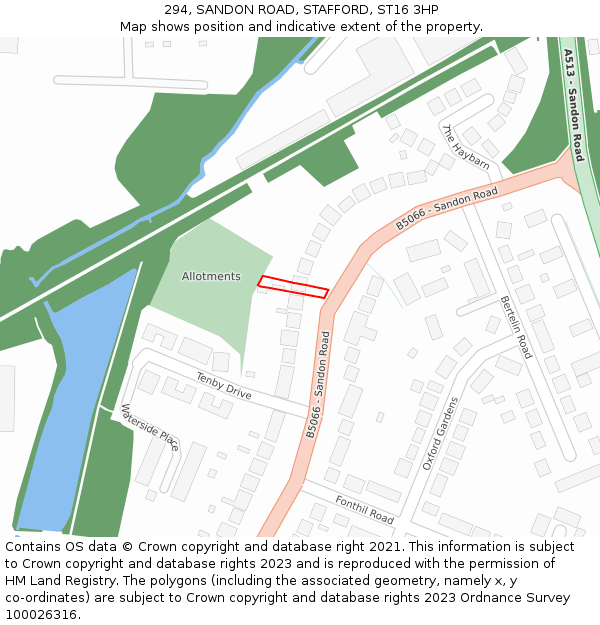 294, SANDON ROAD, STAFFORD, ST16 3HP: Location map and indicative extent of plot