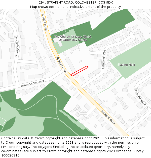 294, STRAIGHT ROAD, COLCHESTER, CO3 9DX: Location map and indicative extent of plot
