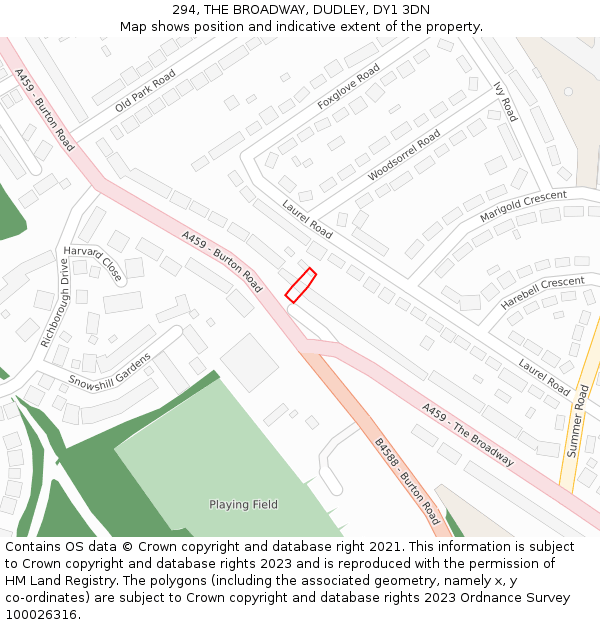 294, THE BROADWAY, DUDLEY, DY1 3DN: Location map and indicative extent of plot