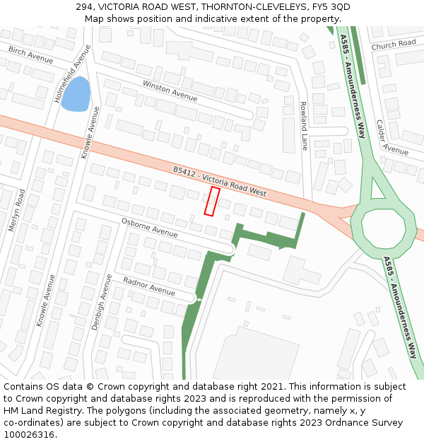 294, VICTORIA ROAD WEST, THORNTON-CLEVELEYS, FY5 3QD: Location map and indicative extent of plot