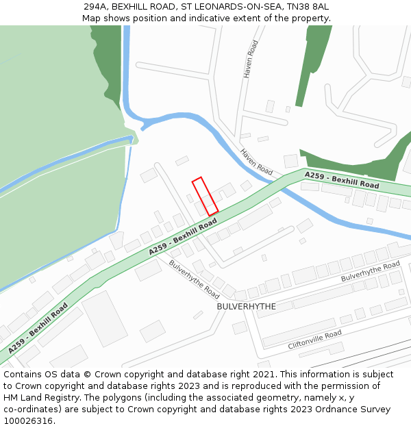 294A, BEXHILL ROAD, ST LEONARDS-ON-SEA, TN38 8AL: Location map and indicative extent of plot