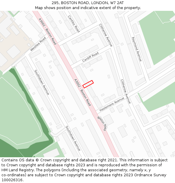 295, BOSTON ROAD, LONDON, W7 2AT: Location map and indicative extent of plot