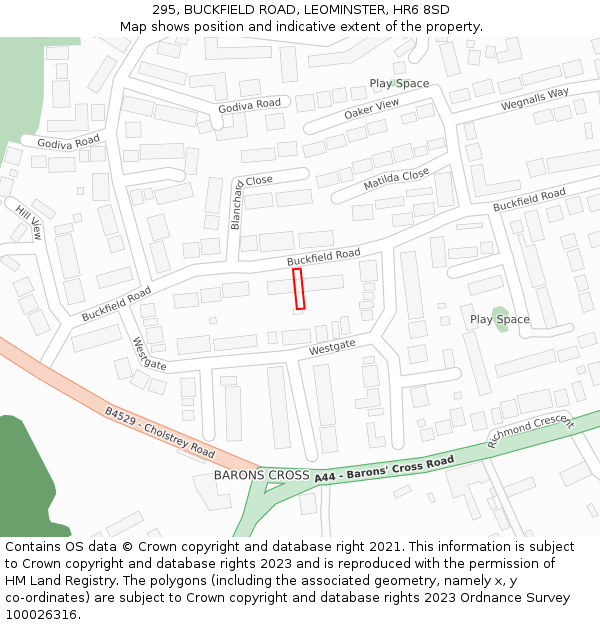 295, BUCKFIELD ROAD, LEOMINSTER, HR6 8SD: Location map and indicative extent of plot