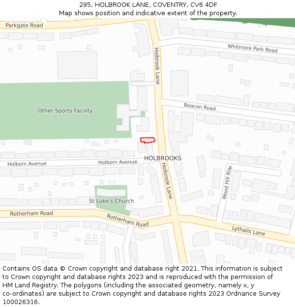 295, HOLBROOK LANE, COVENTRY, CV6 4DF: Location map and indicative extent of plot