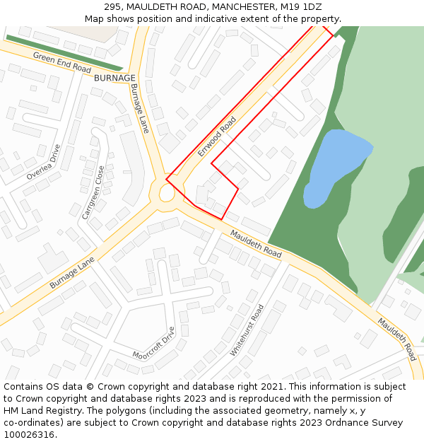 295, MAULDETH ROAD, MANCHESTER, M19 1DZ: Location map and indicative extent of plot