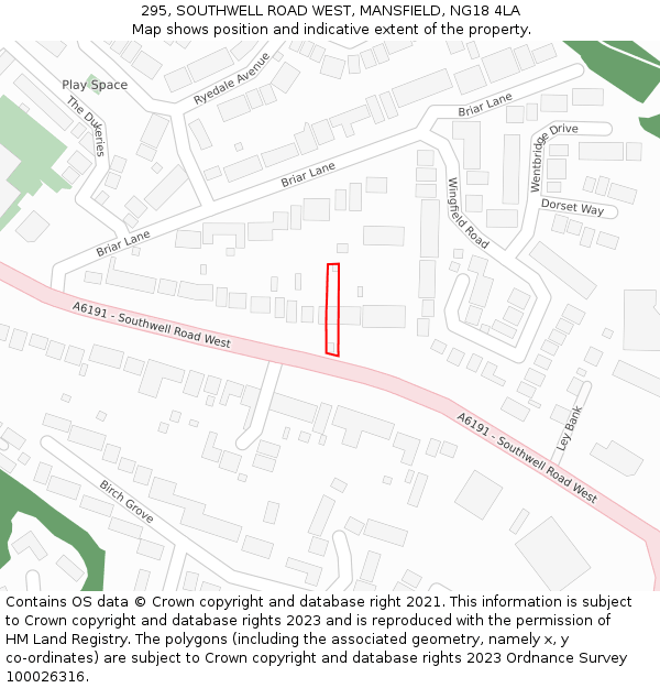 295, SOUTHWELL ROAD WEST, MANSFIELD, NG18 4LA: Location map and indicative extent of plot
