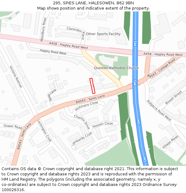 295, SPIES LANE, HALESOWEN, B62 9BN: Location map and indicative extent of plot