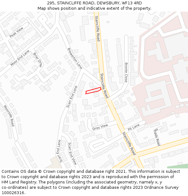 295, STAINCLIFFE ROAD, DEWSBURY, WF13 4RD: Location map and indicative extent of plot