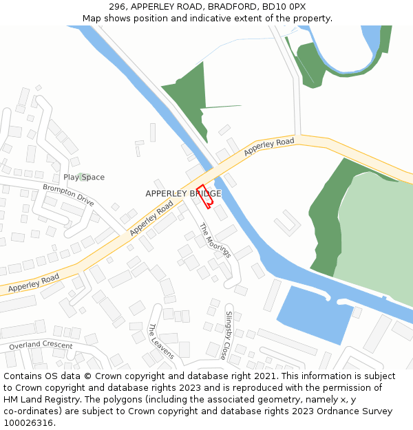 296, APPERLEY ROAD, BRADFORD, BD10 0PX: Location map and indicative extent of plot
