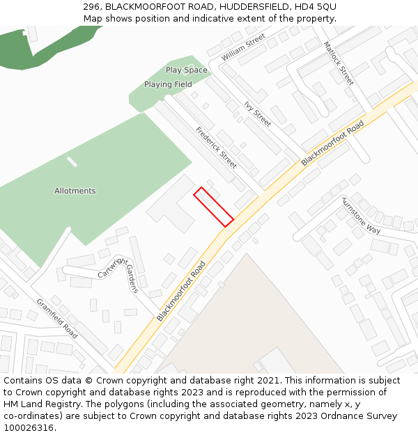296, BLACKMOORFOOT ROAD, HUDDERSFIELD, HD4 5QU: Location map and indicative extent of plot