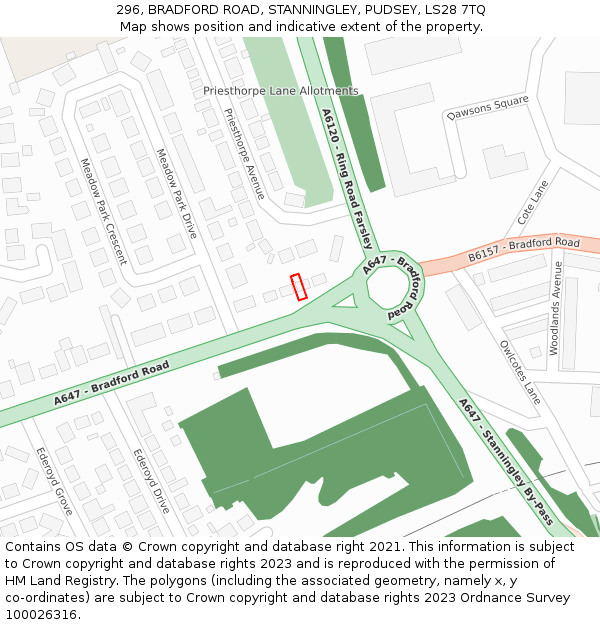 296, BRADFORD ROAD, STANNINGLEY, PUDSEY, LS28 7TQ: Location map and indicative extent of plot