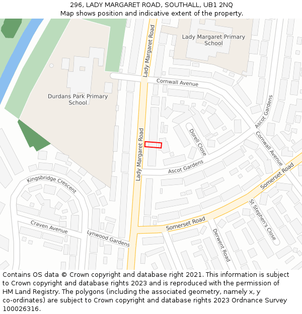296, LADY MARGARET ROAD, SOUTHALL, UB1 2NQ: Location map and indicative extent of plot