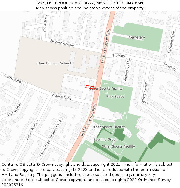 296, LIVERPOOL ROAD, IRLAM, MANCHESTER, M44 6AN: Location map and indicative extent of plot