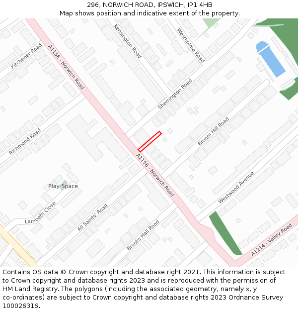 296, NORWICH ROAD, IPSWICH, IP1 4HB: Location map and indicative extent of plot