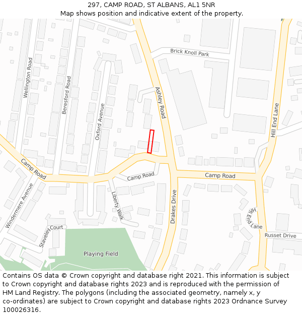 297, CAMP ROAD, ST ALBANS, AL1 5NR: Location map and indicative extent of plot