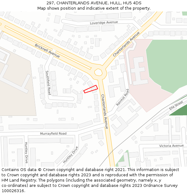 297, CHANTERLANDS AVENUE, HULL, HU5 4DS: Location map and indicative extent of plot