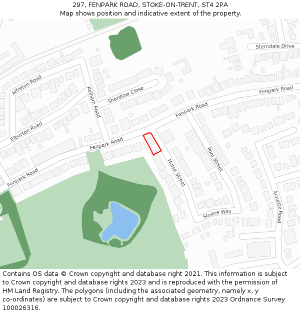 297, FENPARK ROAD, STOKE-ON-TRENT, ST4 2PA: Location map and indicative extent of plot
