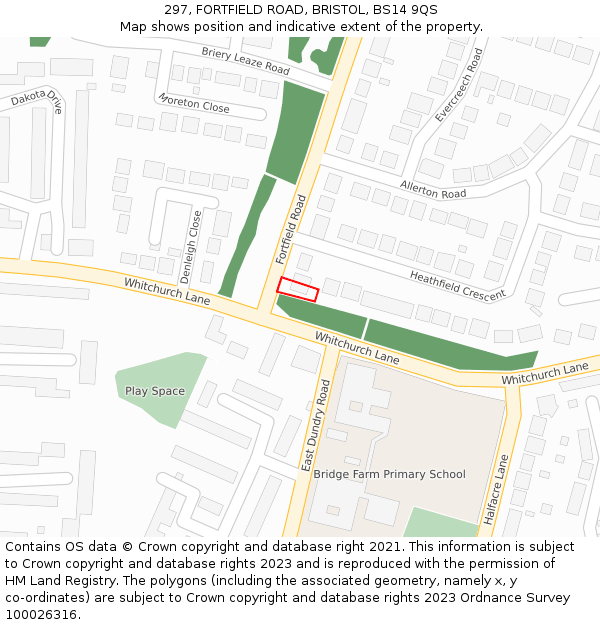 297, FORTFIELD ROAD, BRISTOL, BS14 9QS: Location map and indicative extent of plot