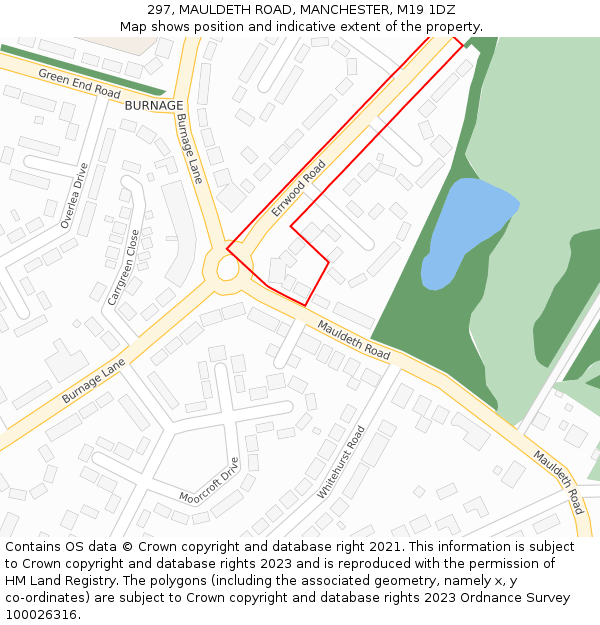 297, MAULDETH ROAD, MANCHESTER, M19 1DZ: Location map and indicative extent of plot