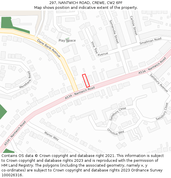 297, NANTWICH ROAD, CREWE, CW2 6PF: Location map and indicative extent of plot