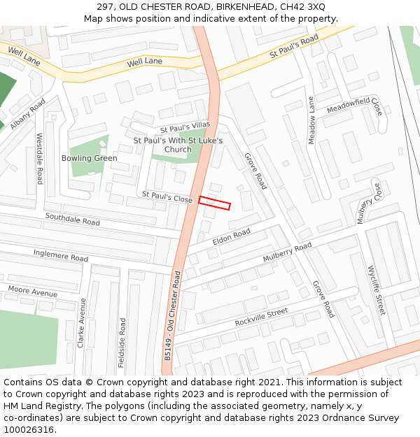 297, OLD CHESTER ROAD, BIRKENHEAD, CH42 3XQ: Location map and indicative extent of plot